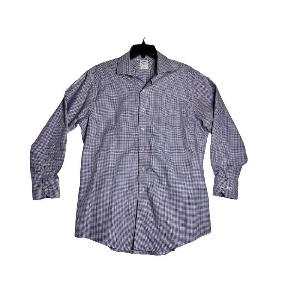 Brooks Brothers Regent Shirt Mens 16 1/2 - 2/3 Purple White Plaid Business Casua